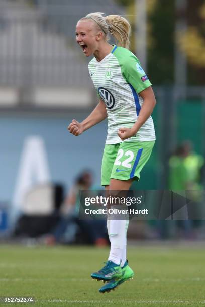 Pernille Harder of Wolfsburg celebrate after the Women's UEFA Champions League semi final second leg match between VfL Wolfsburg and FC Chelsea at...