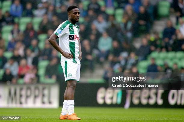 Deyovaisio Zeefuik of FC Groningen during the Dutch Eredivisie match between FC Groningen v Excelsior at the NoordLease Stadium on April 29, 2018 in...