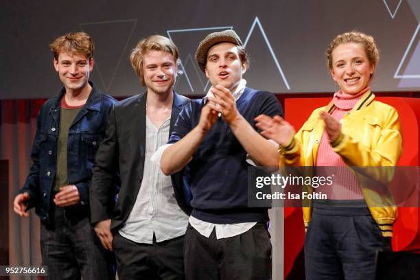 The actors of 'Das schweigende Klassenzimmer' Leonard Schleicher, Tom Gramenz, Jonas Dassler and Lena Klenke during the New Faces Award Film at...