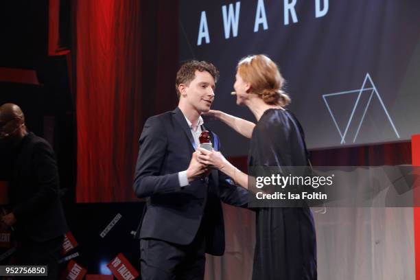 German actor and award winner Jonathan Berlin and director Theresa von Eltz during the New Faces Award Film at Spindler & Klatt on April 26, 2018 in...