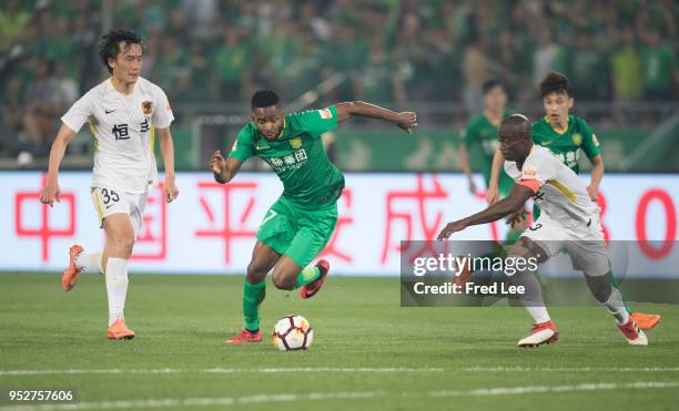 Bakambu of Beijing Guoan in action during 2018 China Super League match between Beijing Guoan and Guizhou Hengfeng Zhicheng at Beijing Workers...