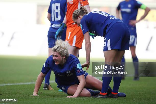 Millie Bright of Chelsea appears frustrated during the Women's UEFA Champions League semi final second leg match between VfL Wolfsburg and FC Chelsea...