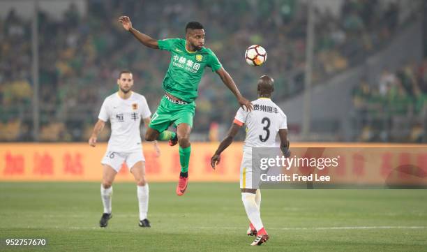 Bakambu of Beijing Guoan in action during 2018 China Super League match between Beijing Guoan and Guizhou Hengfeng Zhicheng at Beijing Workers...