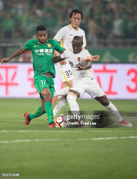 Bakambu of Beijing Guoan in action during 2018 China Super League match between Beijing Guoan and Guizhou Hengfeng Zhicheng at Beijing Workers...