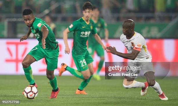 Bakambu of Beijing Guoan in action during 2018 China Super League match between Beijing Guoan and Guizhou Hengfeng Zhicheng at Beijing Workers...