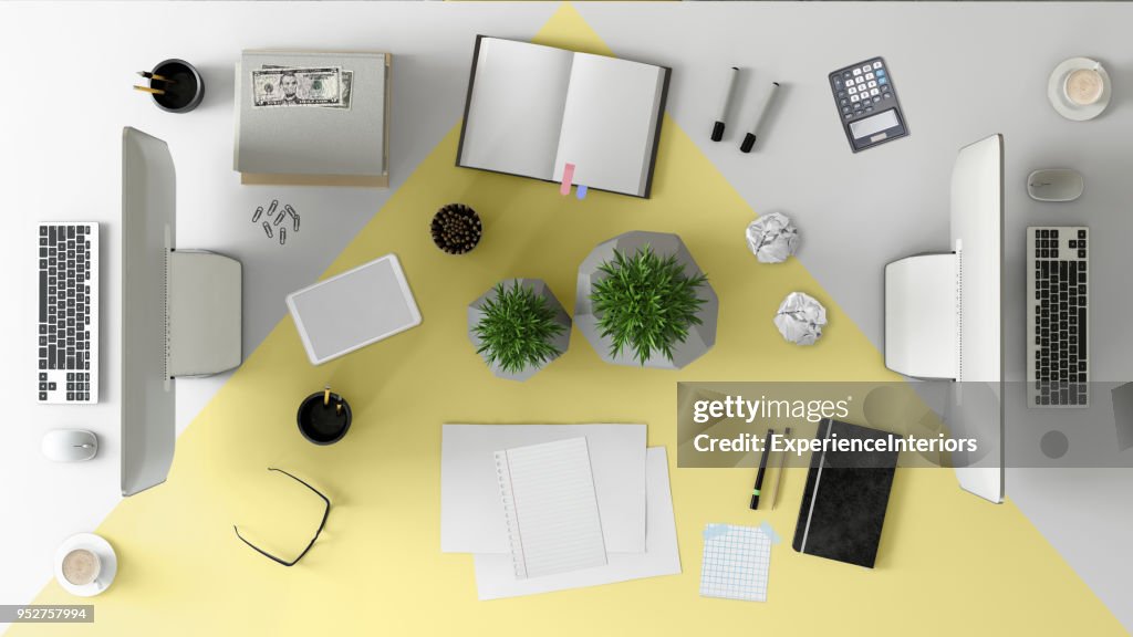 Knolling top view of a team office table