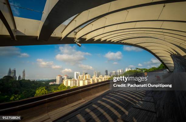 singapore cityscape taken from henderson waves bridge - henderson waves bridge stock pictures, royalty-free photos & images