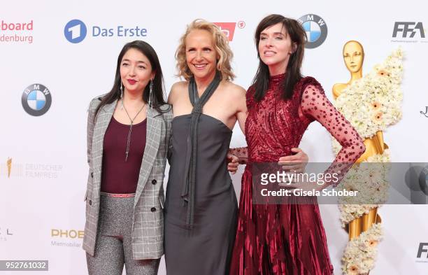 Juliane Koehler and Kim Riedle during the Lola - German Film Award red carpet at Messe Berlin on April 27, 2018 in Berlin, Germany.