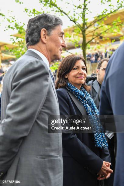 President of France Galop Edouard De Rothschild and mayor of Paris Anne Hidalgo during the New Paris Longchamp Inauguration at Hippodrome de...