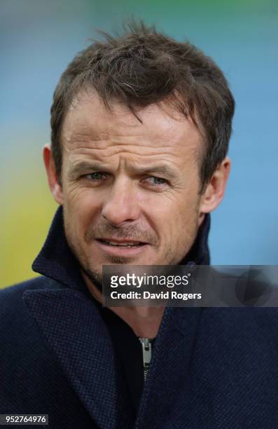 Austin Healey, the former England international now BT Sport rugby pundit looks on during the Aviva Premiership match between Wasps and Northampton...