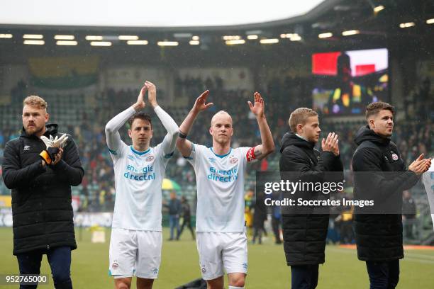 Jeroen Zoet of PSV, Santiago Arias of PSV, Jorrit Hendrix of PSV, Dante Rigo of PSV, Marco van Ginkel of PSV during the Dutch Eredivisie match...