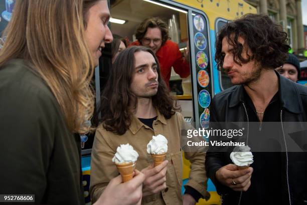 Blossoms band members Tom Ogden, Joe Donovan, Myles Kellock, Josh Dewhurst and Charlie Salt launch their new album, Cool Like You by handing oout ice...