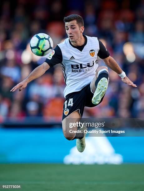 Jose Luis Gaya of Valencia in action during the La Liga match between Valencia and Eibar at Mestalla Stadium on April 29, 2018 in Valencia, Spain.