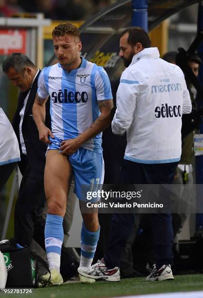 Ciro Immobile of SS Lazio is injured during the Serie A match between Torino FC and SS Lazio at Stadio Olimpico di Torino on April 29, 2018 in Turin,...