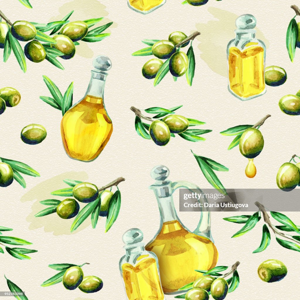 Oil Pattern Vector Olive Oil Pattern Watercolor High-Res Vector Graphic - Getty Images