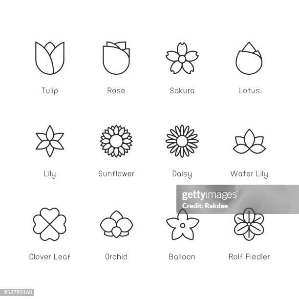 stockillustraties, clipart, cartoons en iconen met bloem pictogram - dunne lijn serie - flowers icons