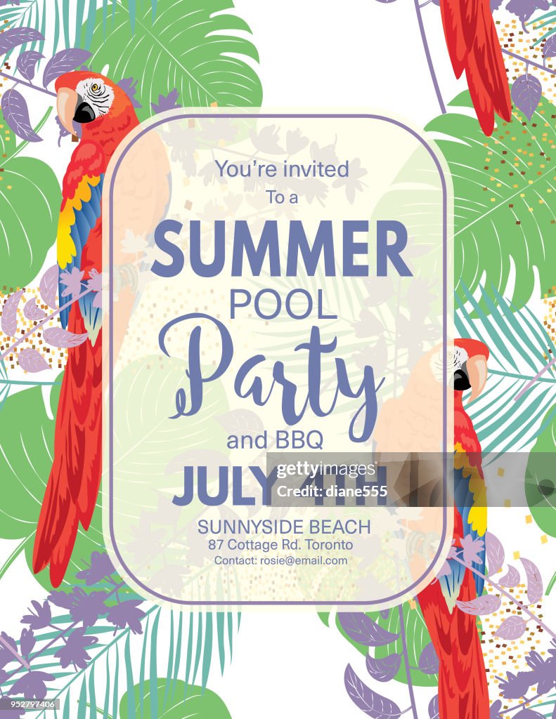 Tropical Background Pool Party Invitation High-Res Vector Graphic ...