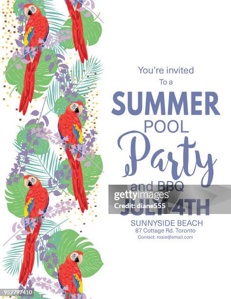 tropical background pool party invitation - pool party stock illustrations