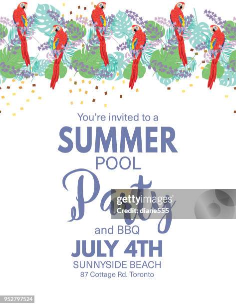 tropical background pool party invitation - pool party stock illustrations