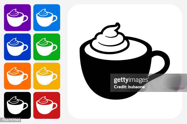 cappuccino icon square button set - multiple coffee cups stock illustrations