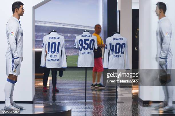 Visitor looks at a Cristiano Ronaldo waxwork inside the CR7 Museum located in Funchal seafront, on the island of Madeira, where Portuguese football...