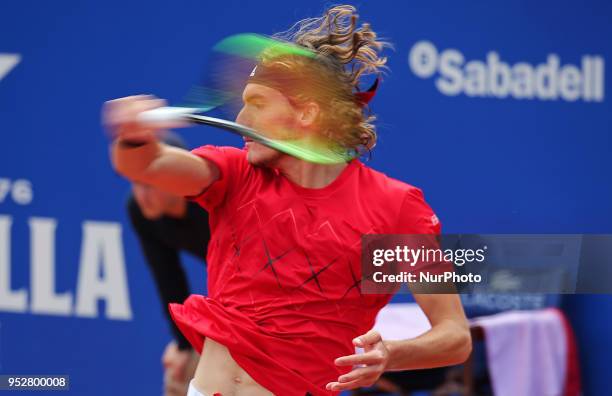 Stefanos Tsitsipas during the match against Rafa Nadal during the final of the Barcelona Open Banc Sabadell, on 29th April 2018 in Barcelona, Spain....