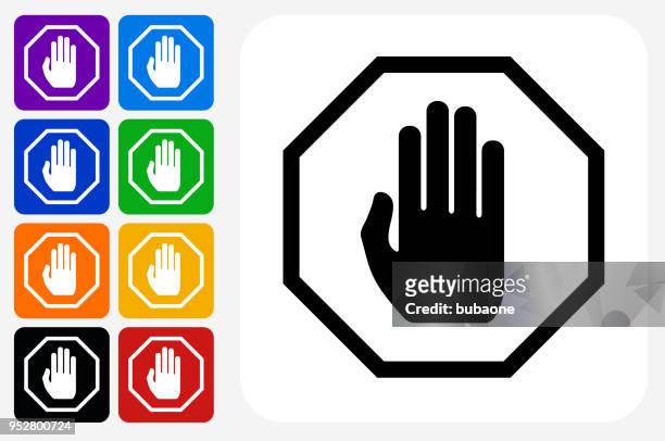 stop sign icon square button set - halt stock illustrations