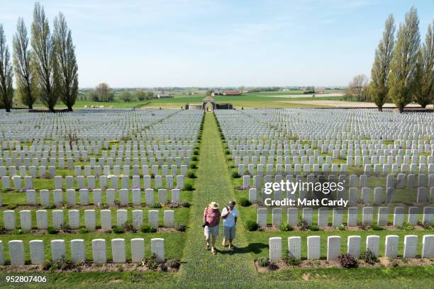 Headstones of fallen soldiers from the First World War are seen at the Tyne Cot Cemetery, the largest Commonwealth War Graves Commission cemetery in...