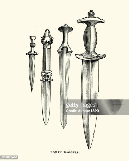 stockillustraties, clipart, cartoons en iconen met oude romeinse dolken - knife weapon