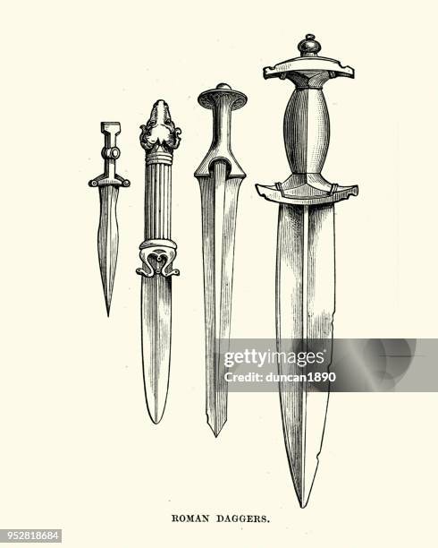 ancient roman daggers - knife weapon stock illustrations