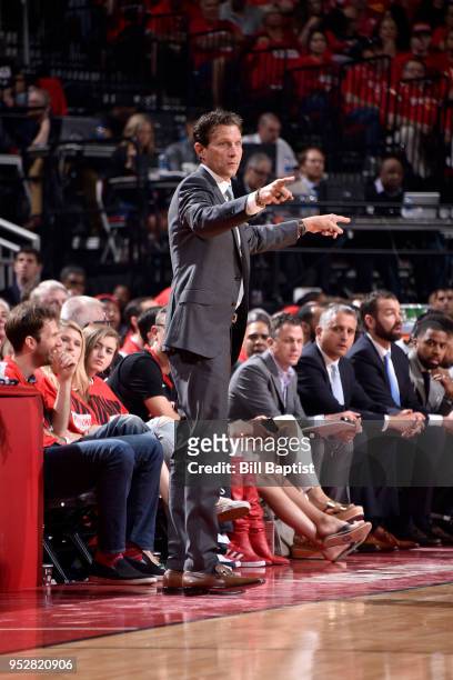 Head Coach Quin Snyder of the Utah Jazz in Game One of the Western Conference Semifinals against the Houston Rockets during the 2018 NBA Playoffs on...