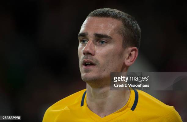 April 26: Antoine Griezmann of Atletico Madrid during the UEFA Europa League semi-final 1st Leg match between Arsenal FC and Atletico Madrid at the...