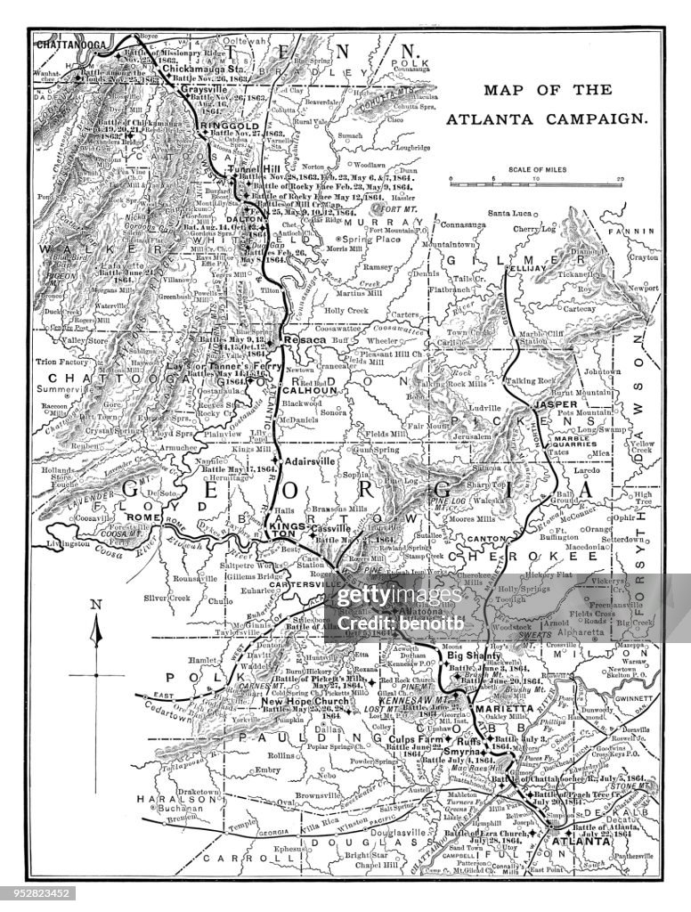 Karte von Atlanta-Feldzug im amerikanischen Bürgerkrieg