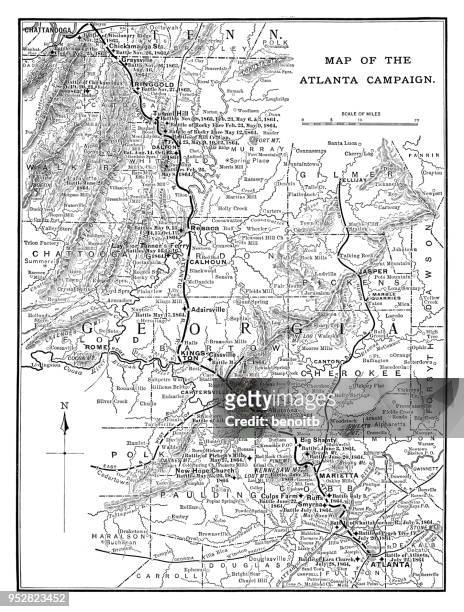 map of the atlanta campaign in the american civil war - atlanta georgia map stock illustrations