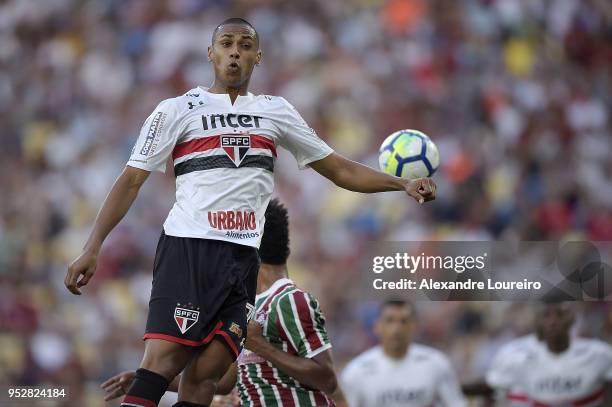 Bruno AlvesÂ of Sao Paulo in action during the match between Fluminense and Sao Paulo as part of Brasileirao Series A 2018 at Maracana Stadium on...