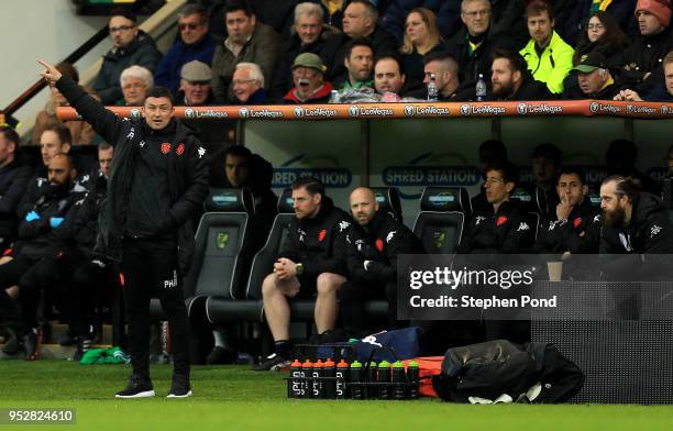 Leeds United Manager Paul Heckingbottom during the Sky Bet Championship match between Norwich City and Leeds United at Carrow Road on April 28, 2018...