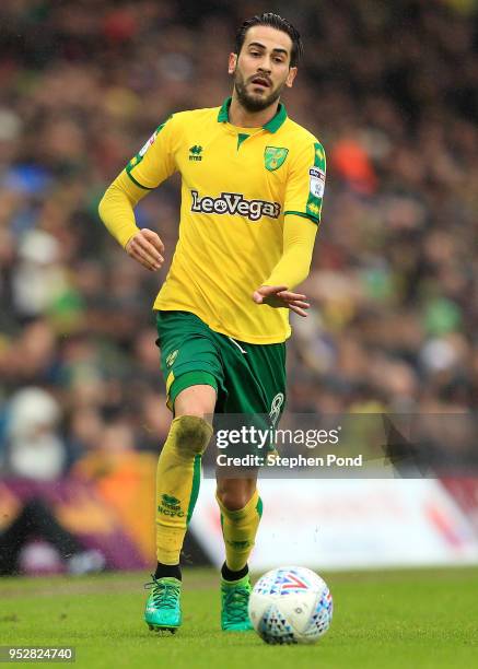 Mario Vrancic of Norwich City during the Sky Bet Championship match between Norwich City and Leeds United at Carrow Road on April 28, 2018 in...