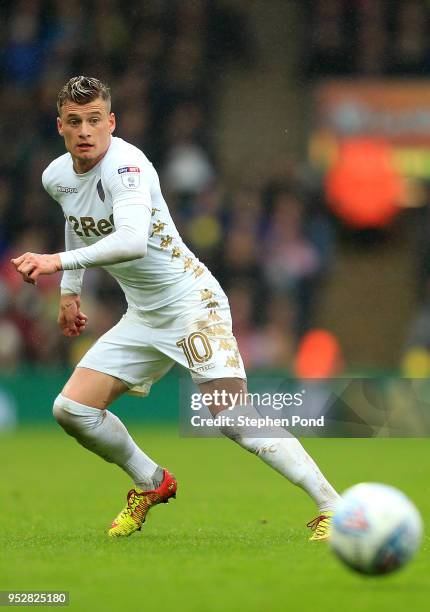 Ezgjan Alioski of Leeds United during the Sky Bet Championship match between Norwich City and Leeds United at Carrow Road on April 28, 2018 in...