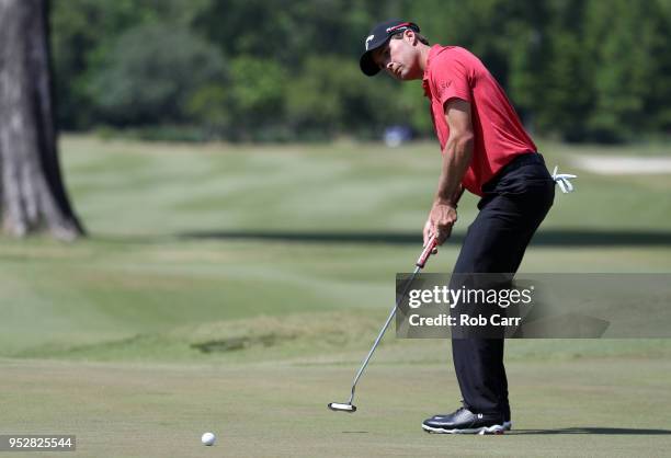 Kevin Kisner putts on the 11th hole during the final round of the Zurich Classic at TPC Louisiana on April 29, 2018 in Avondale, Louisiana.