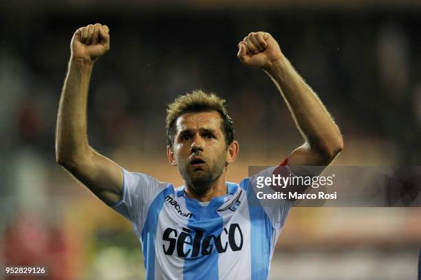 Senad Lulic of SS Lazio celebrate a winner game during the serie A match between Torino FC and SS Lazio at Stadio Olimpico di Torino on April 29,...