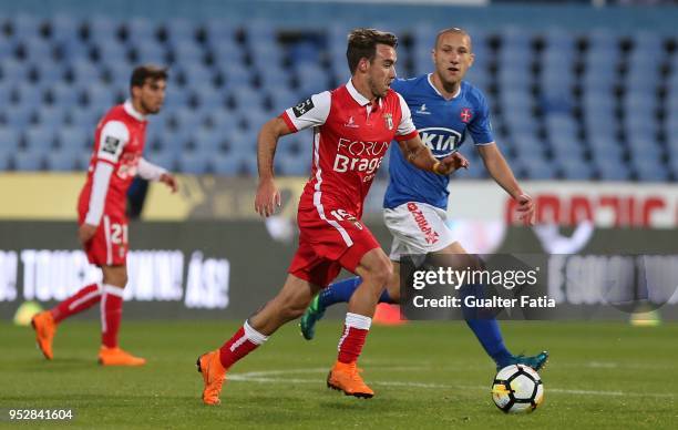 Braga midfielder Andre Horta from Portugal with CF Os Belenenses midfielder Andre Sousa from Portugal in action during the Primeira Liga match...