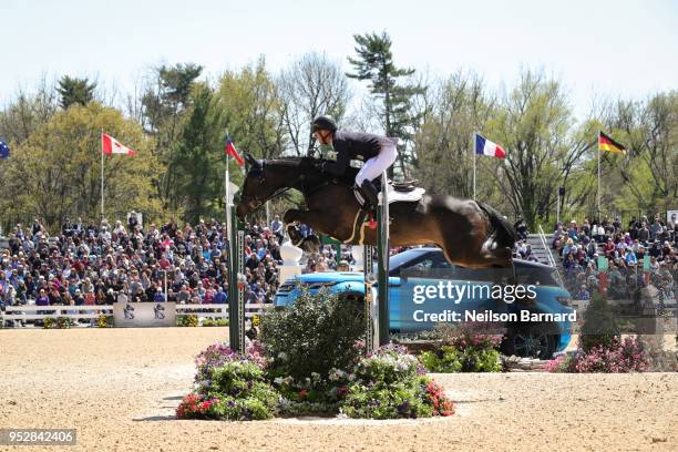 Michael Jung riding Fischerrocana FST takes second place at the first Land Rover Kentucky Three Day Event at the Kentucky Horse Park on April 29,...