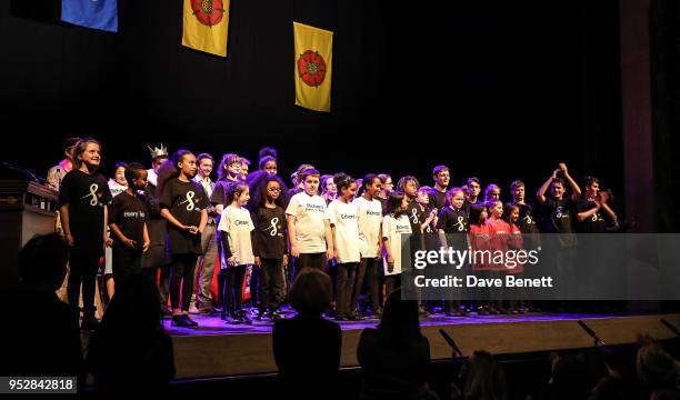 Kae Alexander, Caleb Roberts, David Oakes, Chazz Redhead, Jack Robertson and The Cast bows at the curtain call during a fundraising performance of...