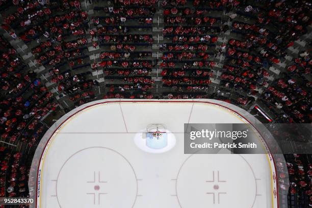 Goalie Matt Murray of the Pittsburgh Penguins looks on after allowing an empty net goal to Nicklas Backstrom of the Washington Capitals during the...