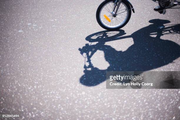 shadow of cyclist on road - lyn holly coorg stock pictures, royalty-free photos & images