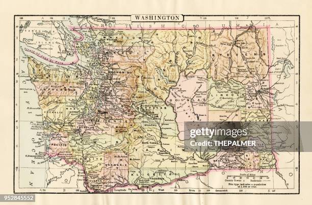 map of 1894 - washington state stock illustrations