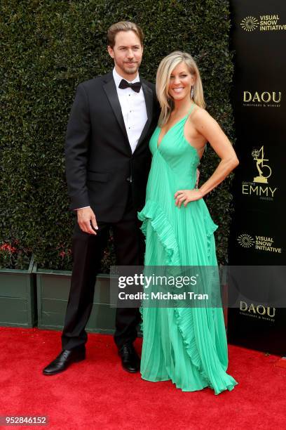 Wes Ramsey and Laura Wright attend the 45th annual Daytime Emmy Awards at Pasadena Civic Auditorium on April 29, 2018 in Pasadena, California.