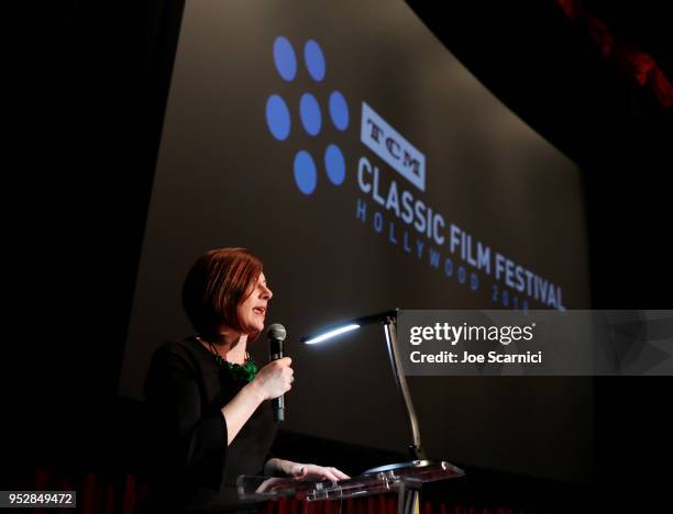 Brand Activation & Partnership Genevieve McGillicuddy speaks onstage during the screening 'Hamlet' during day 4 of the 2018 TCM Classic Film Festival...