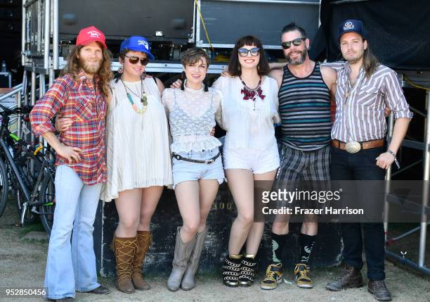 Frank Rische, McKenna Grace Rische, Lillie Mae, and Scarlet Rische with band pose onstage during 2018 Stagecoach California's Country Music Festival...