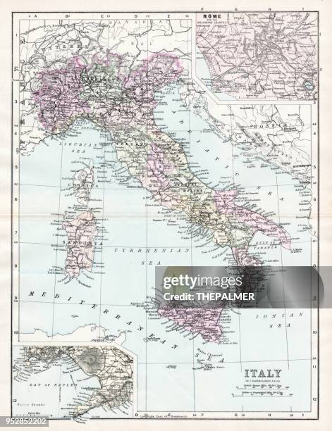 ilustrações, clipart, desenhos animados e ícones de mapa da itália 1894 - adriatic sea